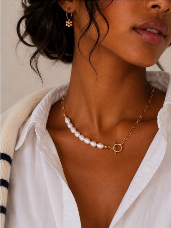 Jewelry - New! Coastal Preppy 18K Gold Plated Pearl Bead Chain Necklace NWOT 4008
